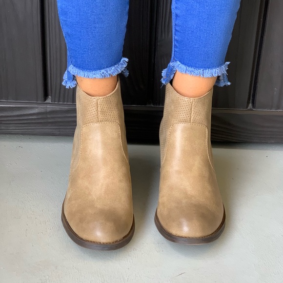 Tan Perforated Western Boho Chic Ankle Bootie - Picture 3 of 8
